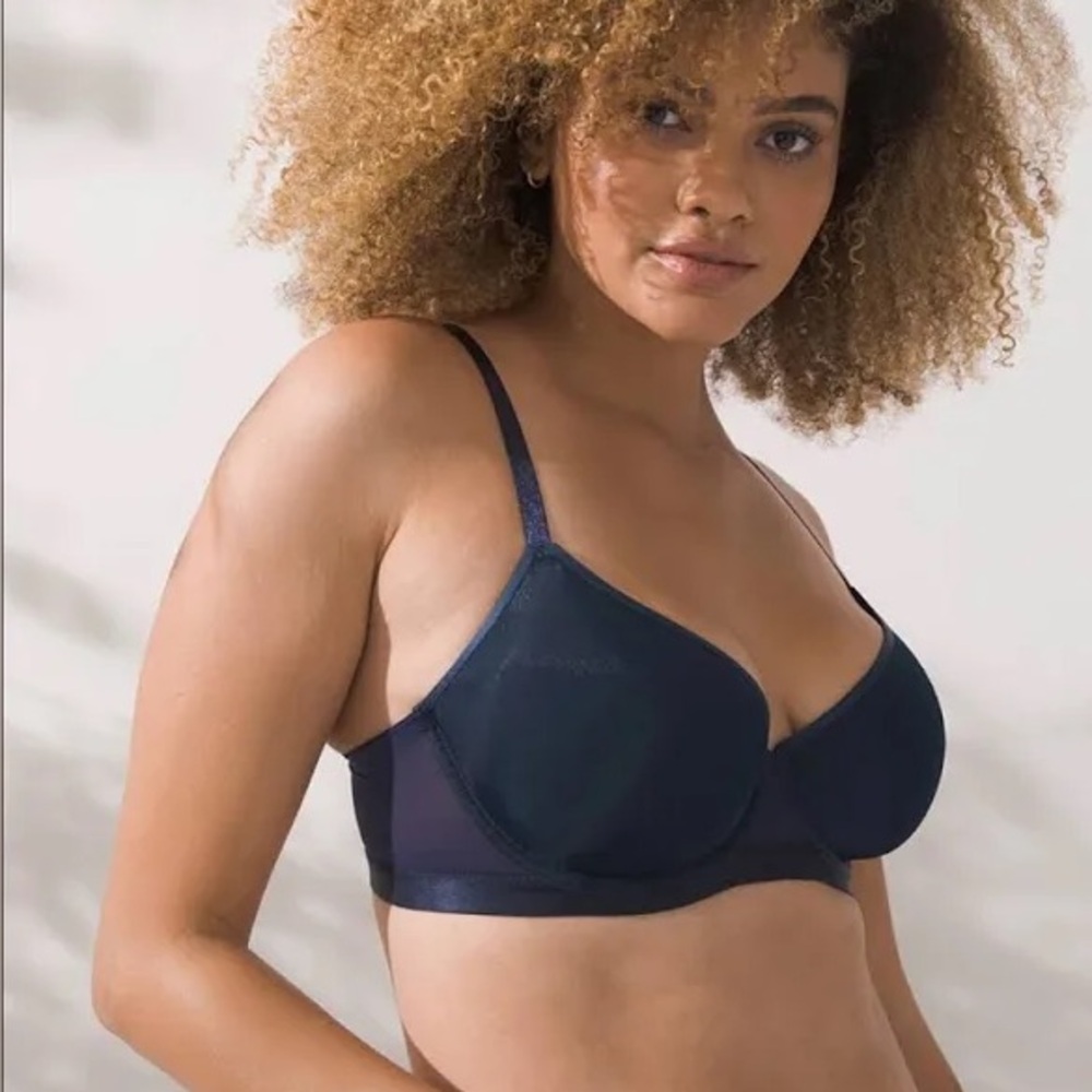 Soma (34D) Lightest Lift Smooth Demi in ‘Denim Blue’- Sheer Shiny Navy Blue Bra